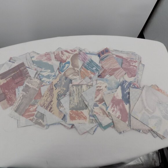 Fabric Squares 5x5" Hand Cut 132 Mostly Blue Pink Pastel Sewing Crafts Scraps - Picture 1 of 7